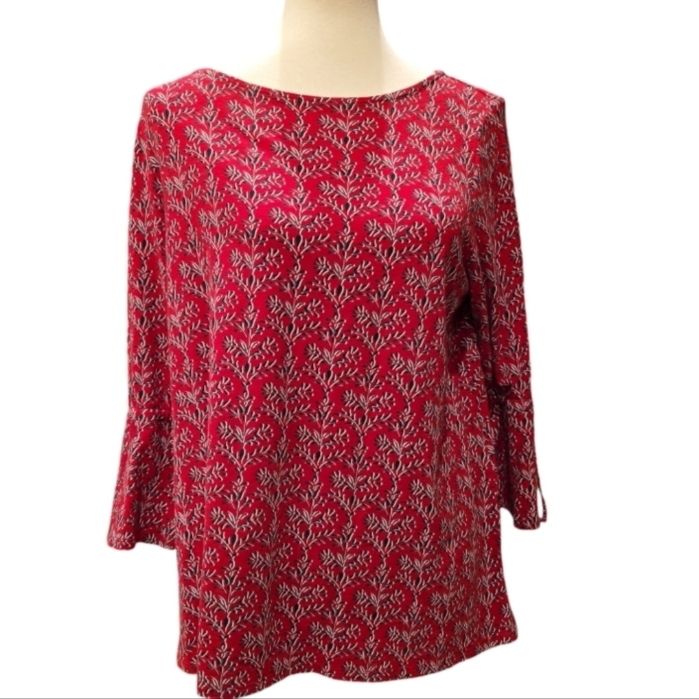 J Jill Red Floral Tunic Women's Size M